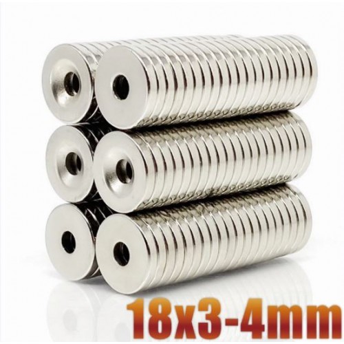 18X3-4 NEODYMIUM MAGNET 18X3 HOLE 4 N35 NDFEB ROUND SUPER POWERFUL STRONG PERMANENT MAGNET - product image