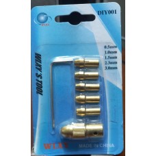 5mm Mini Drill Chucks Set 5 In 1 Electric 775 Motor 5mm Shaft Hole Micro Clamp Socket Adapter With 1Pcs Wrench & Gold 0.5mm 1mm 1.5mm 2.3mm 3mm Drill Bit Gauge Drill Chuck DIY Drill Machine