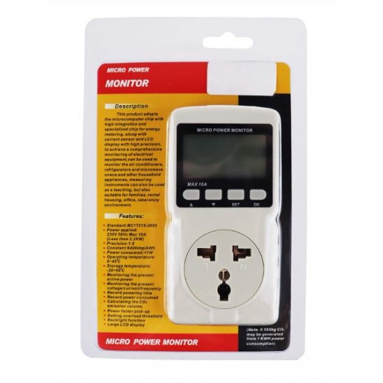 Micro Power Monitor Multifunction Energy Meter GM86 LCD Display MAX 10A
