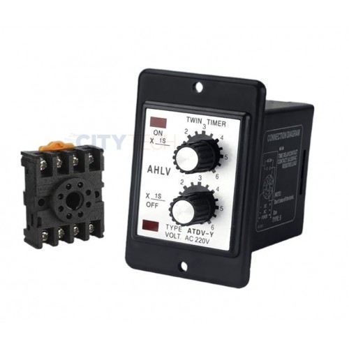 ATDV-Y/N (Time 60S &amp; 60M) Twin timer relay timer relay adjustable AC 220V with Socket Base - product image