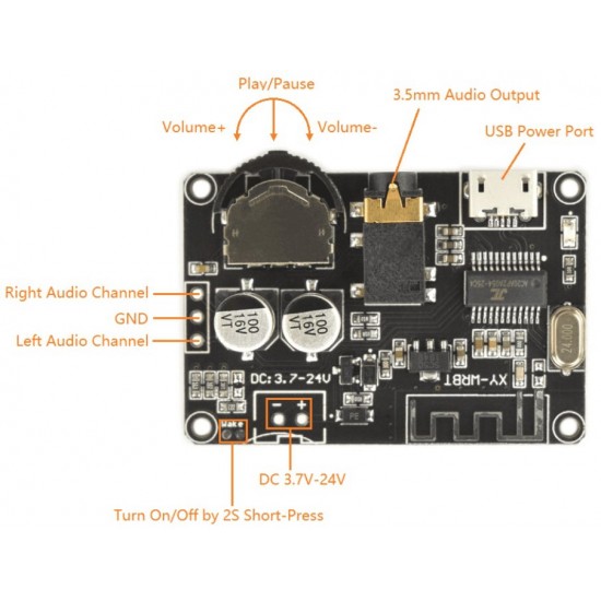 BLUETOOTH AUDIO RECEIVER BOARD BLUETOOTH 5.0 MP3 LOSSLESS DECODER BOARD WIRELESS STEREO MUSIC MODULE XY-WRBT