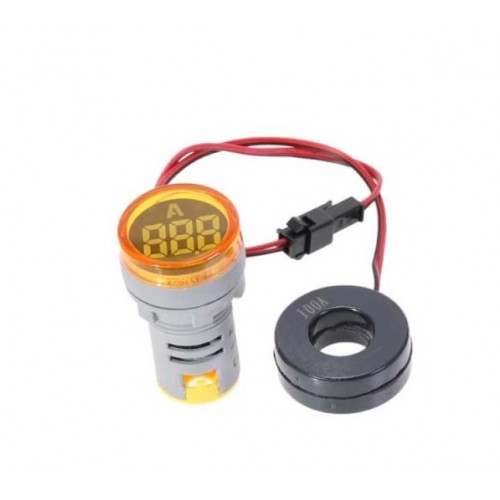 LED Indicator Pilot Lamp Light Ampere Meter 22 mm W/CT Round Shape (Yellow) Ammeter - product image