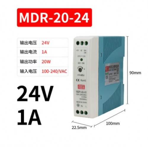 MEAN WELL MDR-20-24 DIN-Rail 24V 1A 24W AC/ DC Power Supply 100-240V - product image