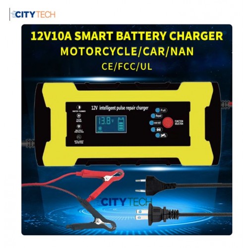 Pulse Repair Intelligent 12V 10A Battery Charger with LCD Displaly - product image