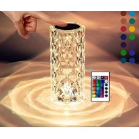 USB Rechargeable RGB 16 Color Crystal Rose Diamond Table Lamp Acrylic Table Lamp for Living Room Bedroom with Remote