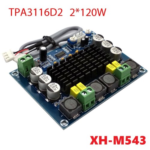 XH-M543 TPA3116D2 TPA3116 120X2W DC12-26V Dual Channel Stereo High Power Digital Audio Power Amplifier Board Amplification DIY Module - product image